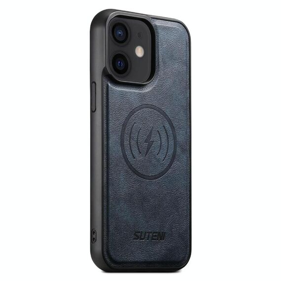 Per iPhone 12 Suteni G5 Custodia magnetica in pelle di vacchetta MagSafe per telefono (blu)