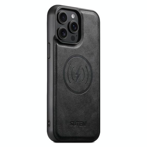 Per iPhone 12 Pro Suteni G5 Custodia magnetica per telefono MagSafe in pelle di vacchetta (nero)
