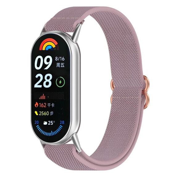 Per Xiaomi Smart Band 9/9 NFC cinturino in nylon elastico intrecciato con fibbia scorrevole (viola chiaro)