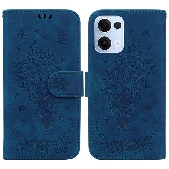 Per OPPO Reno13 Global Butterfly Rose Custodia in pelle goffrata per telefono (blu)