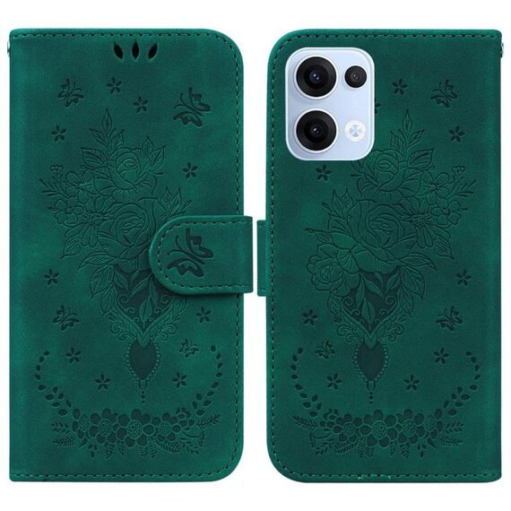 Per OPPO Reno13 Global Butterfly Rose Custodia in pelle goffrata (verde)
