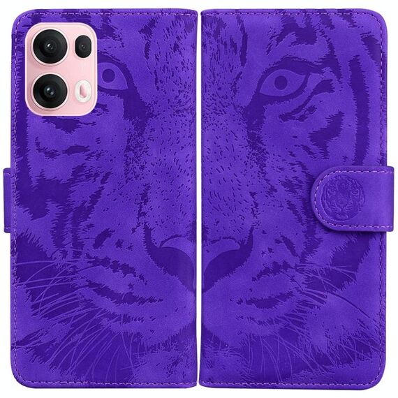 Per OPPO Reno13 Pro Custodia per telefono in pelle con motivo a rilievo tigre globale (viola)