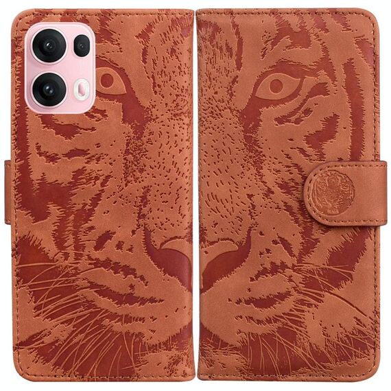 Per OPPO Reno13 Pro Custodia per telefono in pelle con motivo a rilievo tigre globale (marrone)