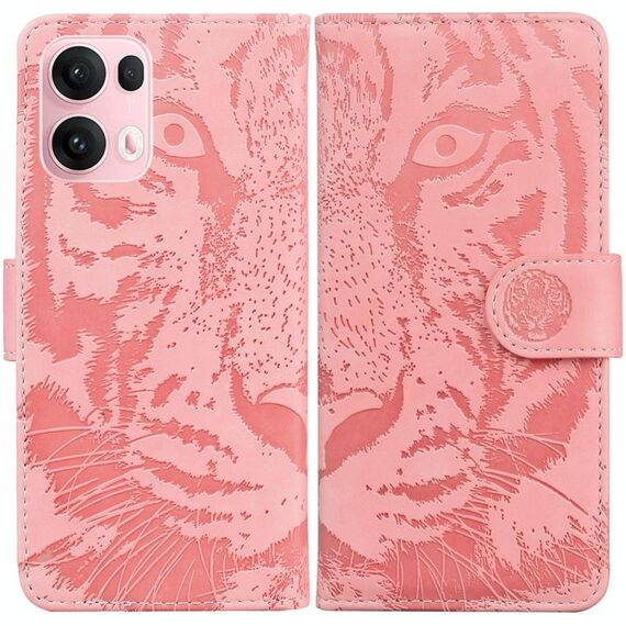 Per OPPO Reno13 Pro Custodia per telefono in pelle con motivo a rilievo tigre globale (rosa)