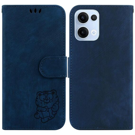 Per OPPO Reno13 Global Little Tiger Custodia in pelle goffrata per telefono (blu scuro)