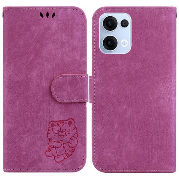 Per OPPO Reno13 Global Little Tiger Custodia in pelle goffrata per telefono (rosso rosa)