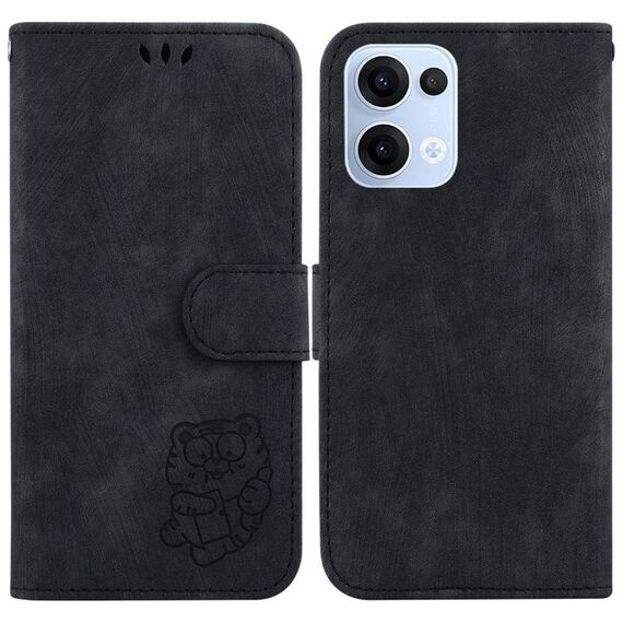 Per OPPO Reno13 Global Little Tiger Custodia in pelle goffrata per telefono (nero)