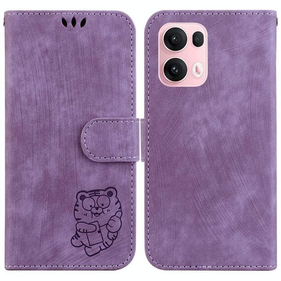 Per OPPO Reno13 Pro Global Little Tiger Custodia in pelle goffrata per telefono (viola)