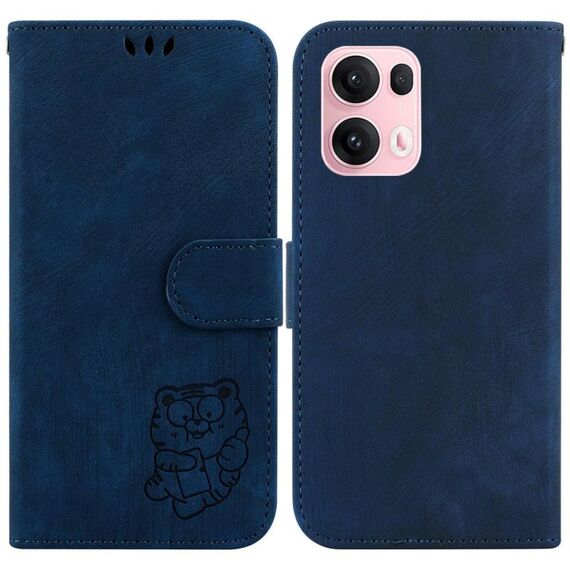 Per OPPO Reno13 Pro Global Little Tiger Custodia in pelle goffrata per telefono (blu scuro)