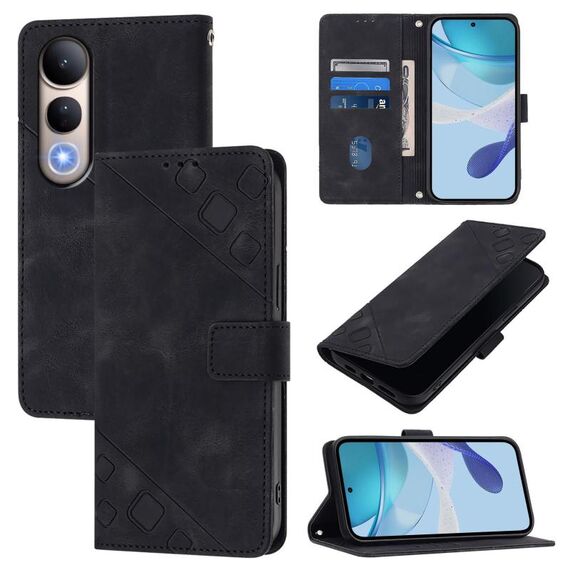 Per vivo V50 Lite 5G Custodia in pelle goffrata con effetto pelle (nero)