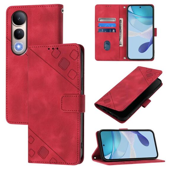 Per vivo V50 Lite 5G Custodia in pelle goffrata con effetto pelle (rosso)