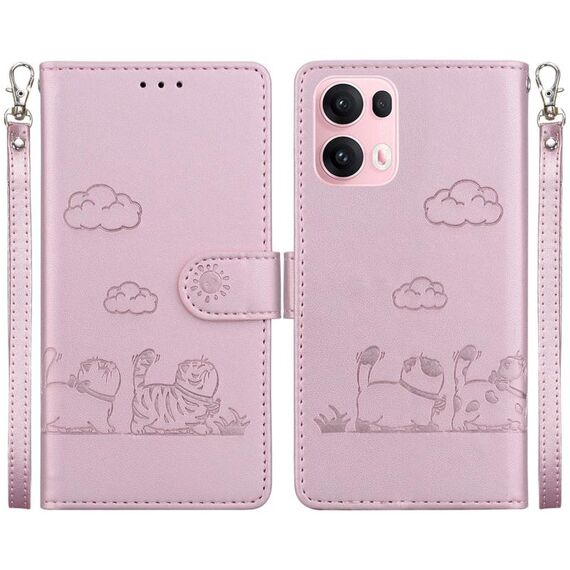 Per OPPO Reno13 Pro Custodia per telefono in pelle RFID con gatti carini globali (oro rosa)