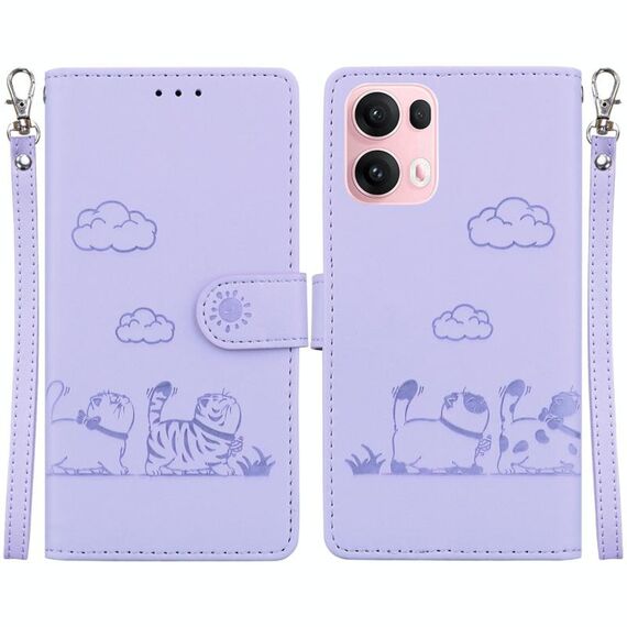 Per OPPO Reno13 Pro Global Cute Cats RFID Custodia in pelle per telefono (viola)