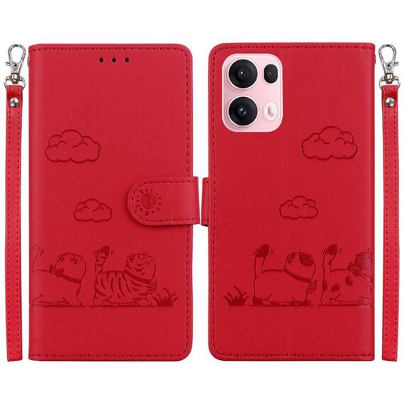 Per OPPO Reno13 Pro Global Cute Cats RFID Custodia in pelle per telefono (rosso)