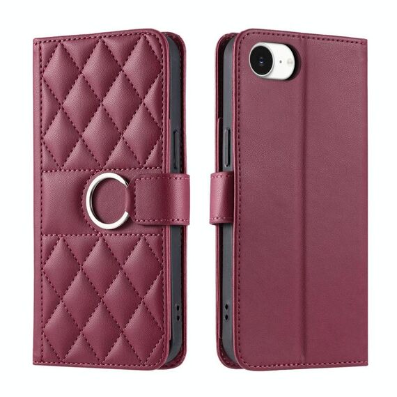 Per iPhone 16e Custodia per telefono in pelle con fibbia ad anello rombica (rosso)