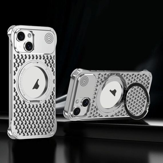 Per iPhone 15 R-JUST RJ-64 Custodia per telefono MagSafe con dissipazione del calore per aromaterapia e supporto (argento)
