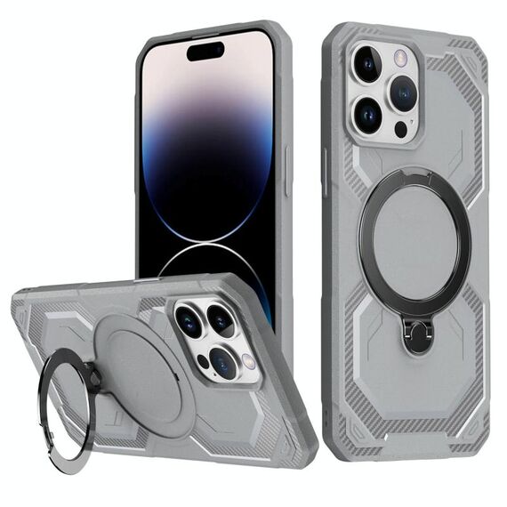 Per iPhone 14 Pro Max Custodia per telefono con supporto MagSafe satinato (grigio)