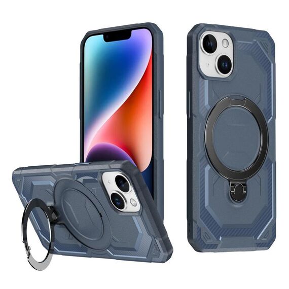 Per iPhone 15 Plus Custodia per telefono con supporto MagSafe satinato (blu)