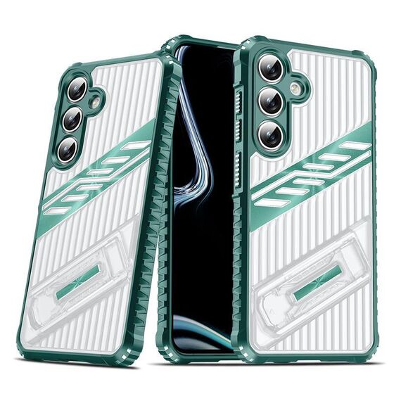 Per Samsung Galaxy S24 FE 5G Plating Holder PC Hybrid TPU Custodia per telefono (verde scuro)