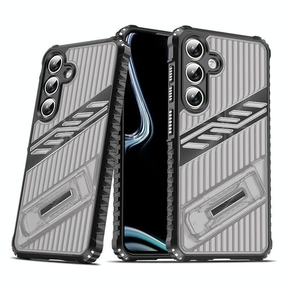 Per Samsung Galaxy S24 FE 5G Plating Holder PC Hybrid TPU Custodia per telefono (grigio nero)