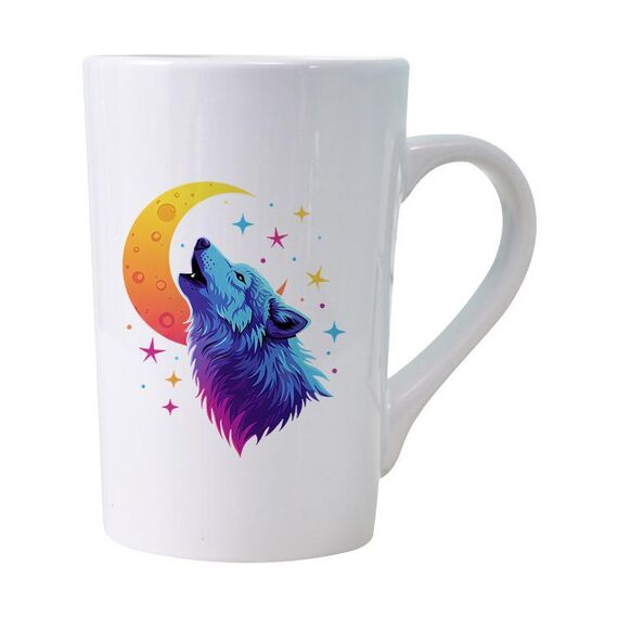 Tazza da acqua in ceramica bianca conica stampata Moon Wolf Stampa su richiesta