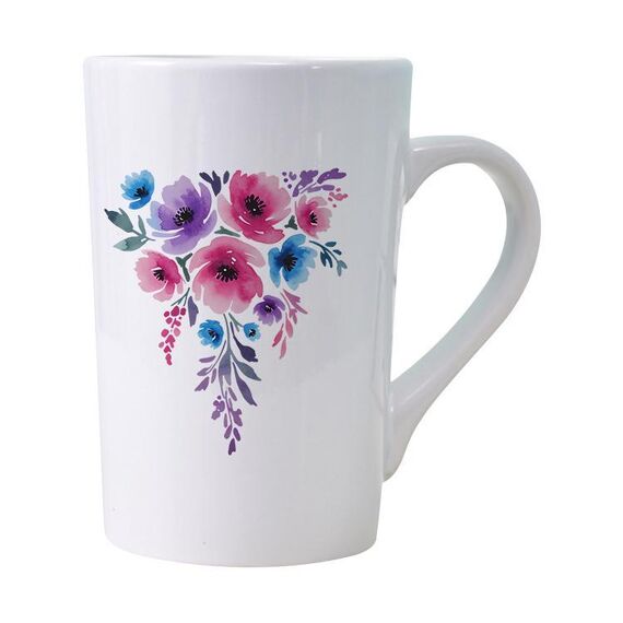 Tazza d'acqua in ceramica bianca conica stampata con fiori ad acquerello Stampa su richiesta