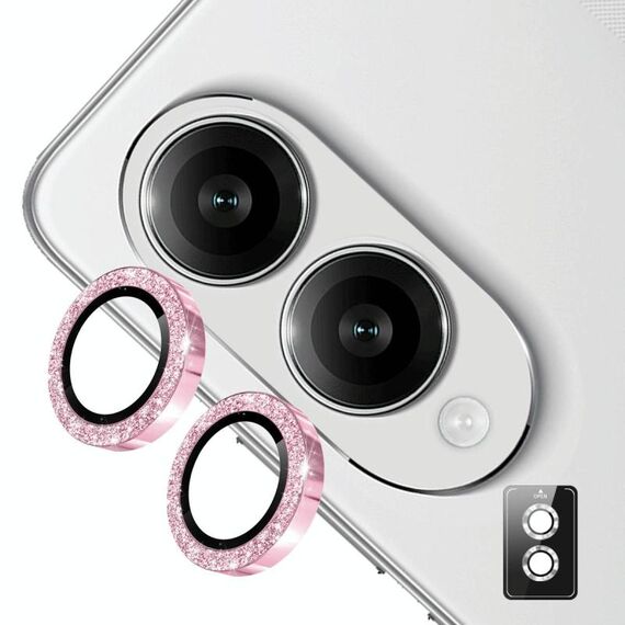 Per Samsung Galaxy S25 Edge 5G ENKAY Hat-Prince 9H Obiettivo della fotocamera posteriore Pellicola in vetro temperato in lega di alluminio glitterata (rosa)