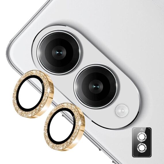 Per Samsung Galaxy S25 Edge 5G ENKAY Hat-Prince 9H Obiettivo della fotocamera posteriore Pellicola in vetro temperato in lega di alluminio glitterata (oro)