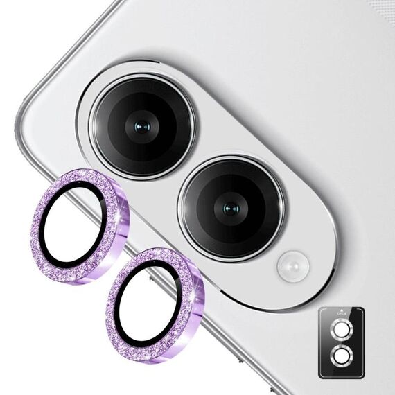 Per Samsung Galaxy S25 Edge 5G ENKAY Hat-Prince 9H Obiettivo della fotocamera posteriore Pellicola in vetro temperato in lega di alluminio glitterata (viola)