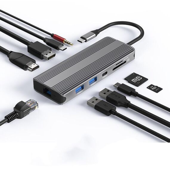 Stazione di docking di rete Gigabit HD Type-C multifunzionale Blueendless DP+HDMI Dual 8K 10 in 1