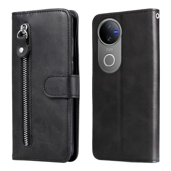 Per vivo V50 Custodia per telefono in pelle con cerniera e texture di vitello alla moda (nero)