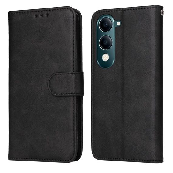 Per vivo Y29s 5G / Y04 4G Custodia per telefono in pelle con texture di vitello classica (nero)