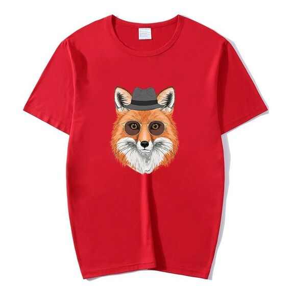 Maglietta a maniche corte in modal con scollo rotondo stampato Gentleman Fox, stampa su richiesta, taglia: XL (rosso)