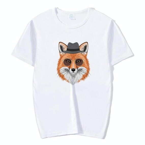 Maglietta a maniche corte in modal con scollo rotondo stampato Gentleman Fox, stampa su richiesta, taglia: XXL (bianco)