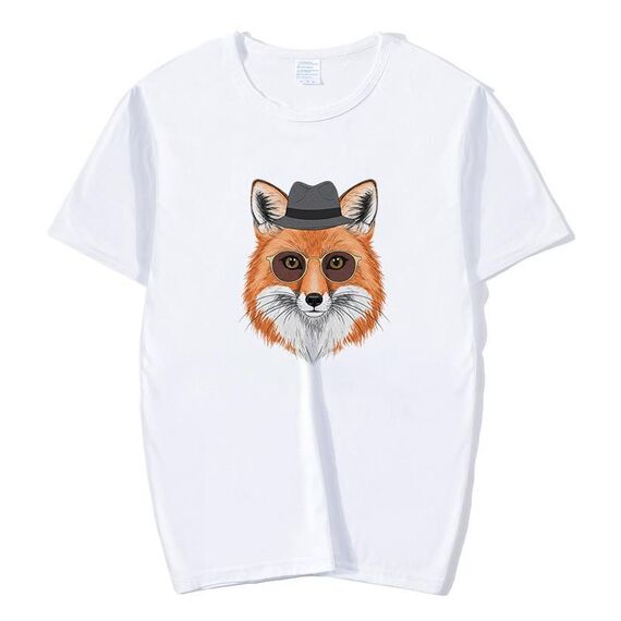 Maglietta a maniche corte in modal con scollo rotondo stampato Gentleman Fox, stampa su richiesta, taglia: XXXXL (bianco)