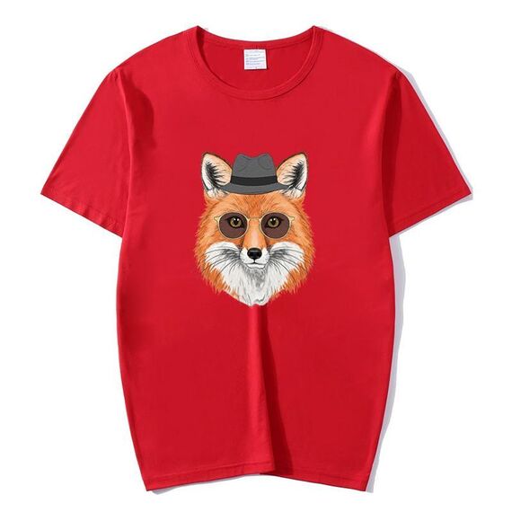 Maglietta a maniche corte in modal con scollo rotondo stampato Gentleman Fox, stampa su richiesta, taglia: XXXXL (rosso)
