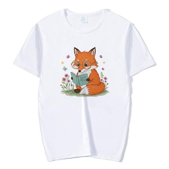 T-shirt a maniche corte in modal con scollo rotondo stampato Reading Fox, stampa su richiesta, taglia: XXXL (bianco)