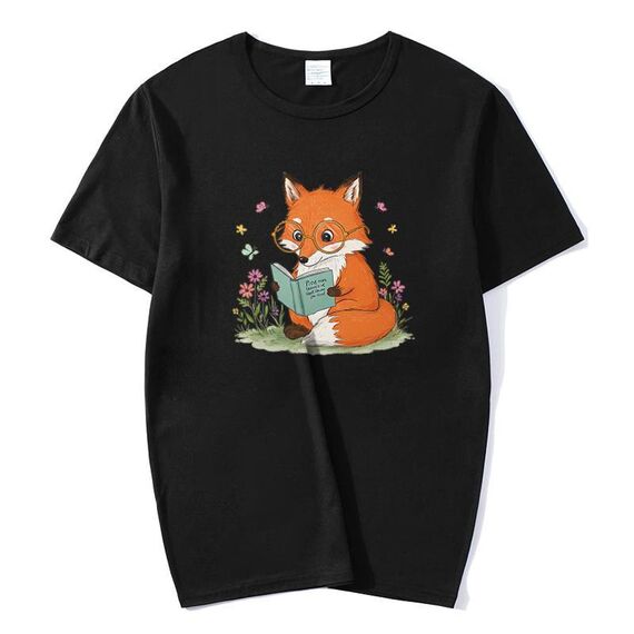 T-shirt a maniche corte in modal con scollo rotondo stampato Reading Fox, stampa su richiesta, taglia: XXXXL (nero)