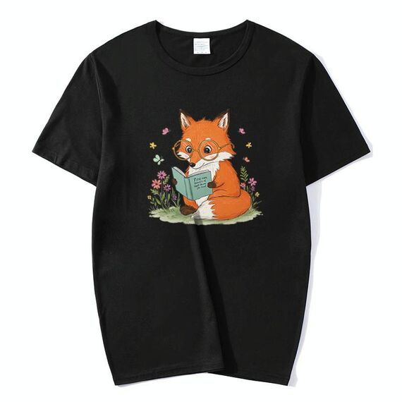 T-shirt a maniche corte in modal con scollo rotondo stampato Reading Fox, stampa su richiesta, taglia: XXXXXL (nero)