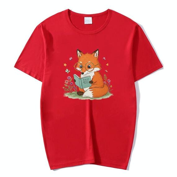 T-shirt a maniche corte in modal con scollo rotondo stampato Reading Fox, stampa su richiesta, taglia: XXXXXL (rosso)