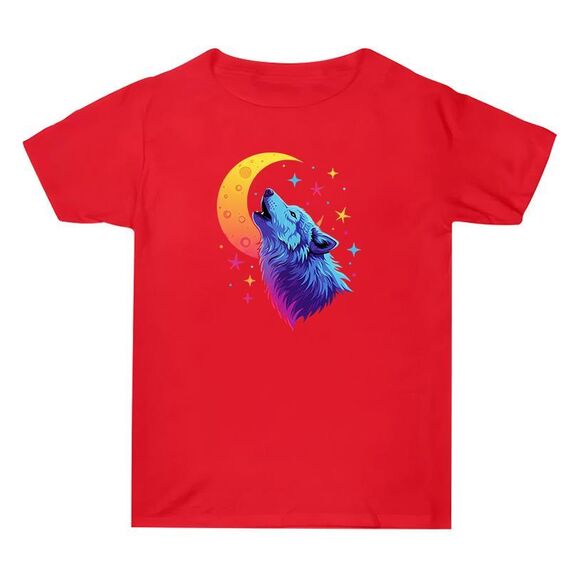 Maglietta a maniche corte in cotone estivo con stampa Moon Wolf, stampa su richiesta, taglia: M (rosso)