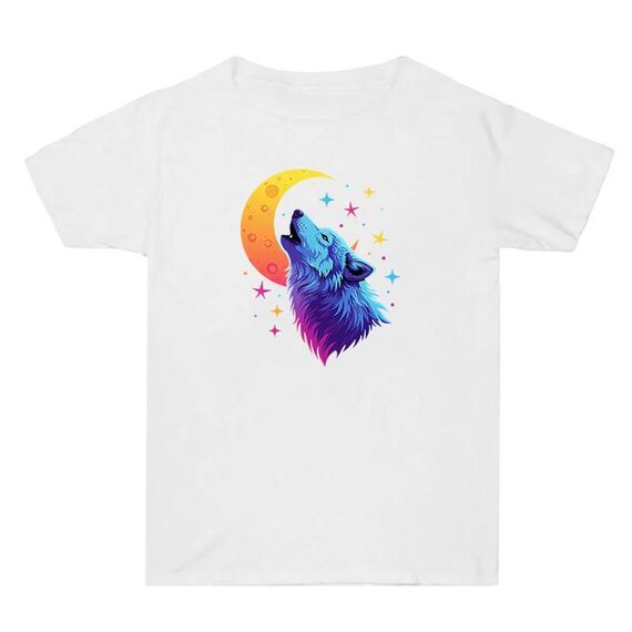 Maglietta a maniche corte in cotone estivo con stampa Moon Wolf, stampa su richiesta, taglia: XXXL (bianco)
