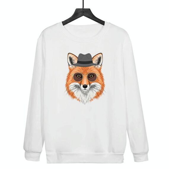 Felpa girocollo casual larga stampata Gentleman Fox con stampa su richiesta, taglia: XL (bianco)