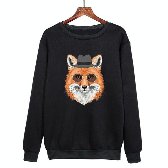 Felpa girocollo casual larga stampata Gentleman Fox con stampa su richiesta, taglia: XL (nero)