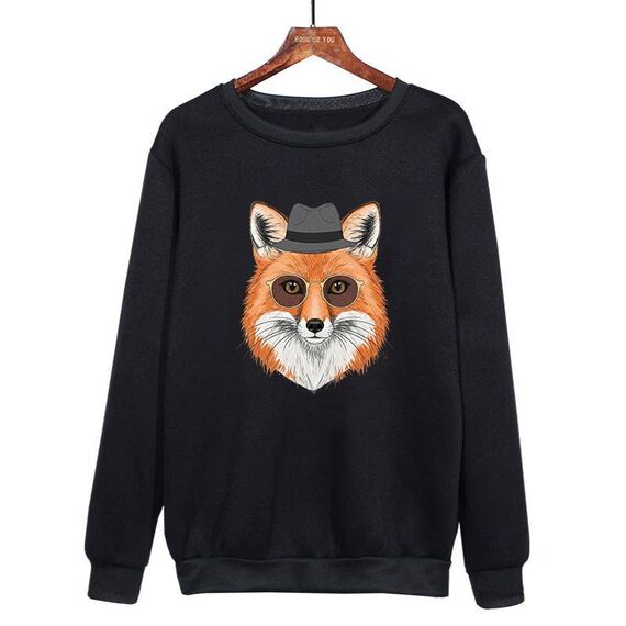 Felpa girocollo casual larga stampata Gentleman Fox con stampa su richiesta, taglia: XXXL (nero)