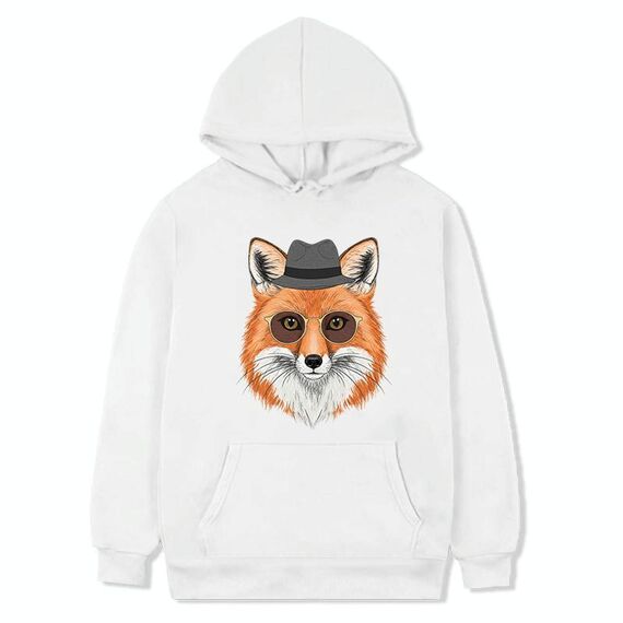Felpa con cappuccio in pile stampato Gentleman Fox Stampa su richiesta, taglia: XS (bianco)