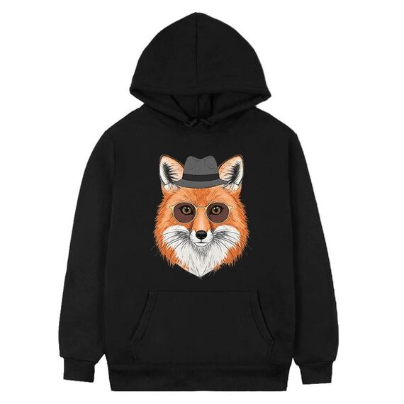 Felpa con cappuccio in pile stampato Gentleman Fox Stampa su richiesta, taglia: XXL (nero)
