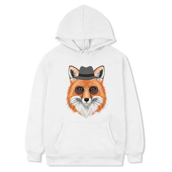 Felpa con cappuccio in pile stampato Gentleman Fox Stampa su richiesta, taglia: XXXL (bianco)