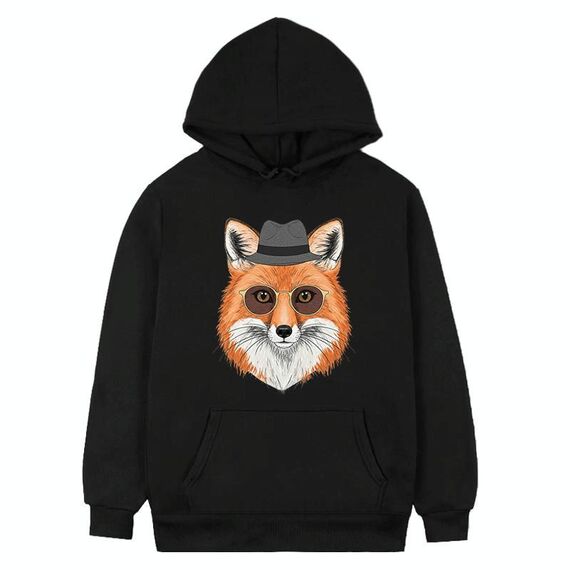 Felpa con cappuccio in pile stampato Gentleman Fox Stampa su richiesta, taglia: XXXL (nero)