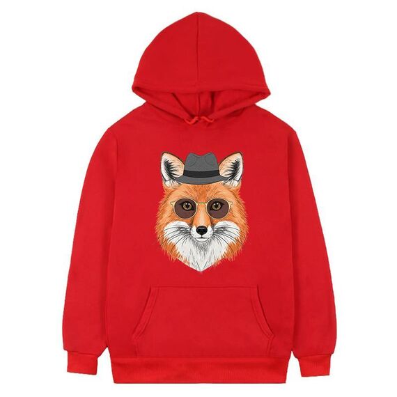 Felpa con cappuccio in pile stampato Gentleman Fox Stampa su richiesta, taglia: XXXL (rosso)